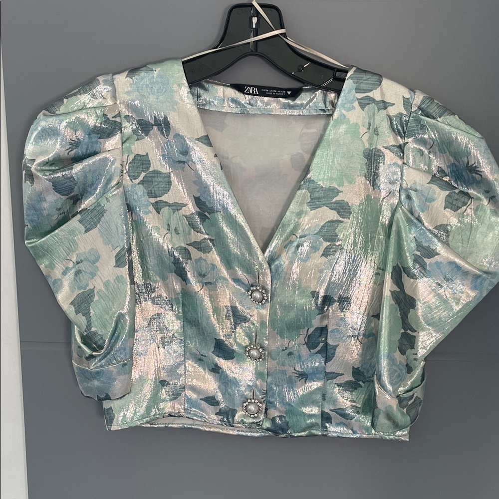 Zara Shimmering Floral Blouse - Blue and Silver ♥️